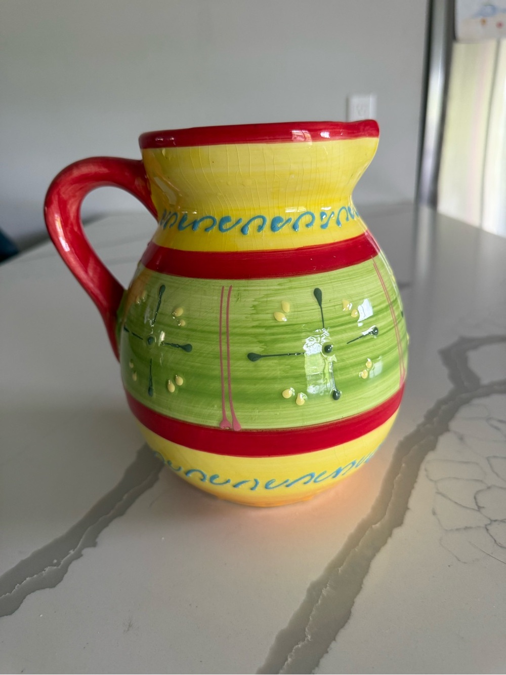 Hand-Painted Yellow, Green and Red Ceramic Pitcher